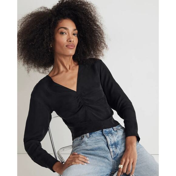 Madewell Tops - Madewell Black Brushed Ruched-Front Top NWT Size Small